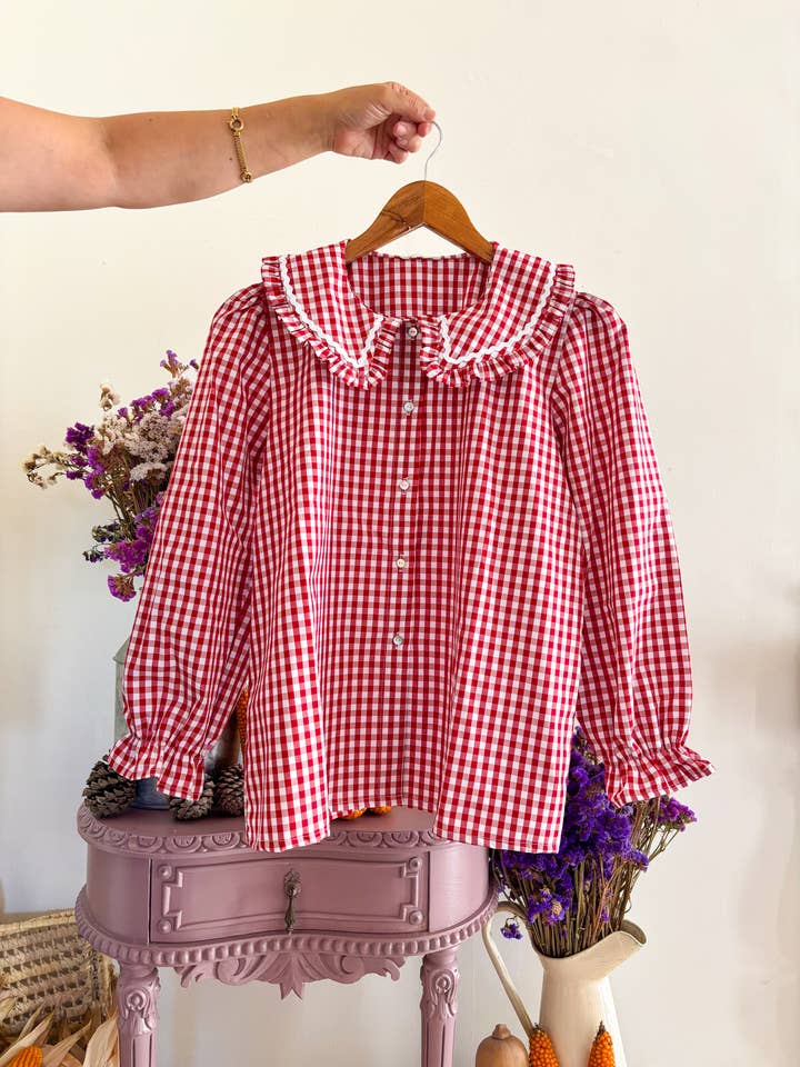 Maria Jasmim Baby & Child - Wholesale Blouse - Women's - Red and white vichy shirt with collar0