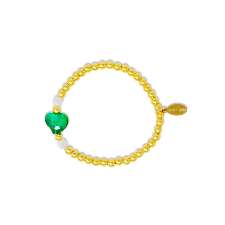 Tiny Treats and ZOMI GEMS - Wholesale Beaded Bracelet - Kids - Stretchy Gold Bead Heart Birthstone Bracelets for Kids22