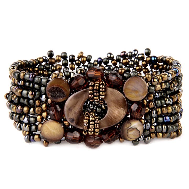 Brazalete de cristal de trapeador elástico con cuentas en mezcla de peltre y bronce para venta al por mayor de Erik & Mike