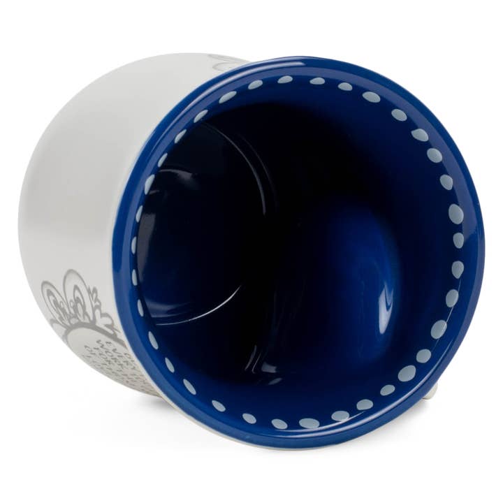 EAST AVENUE - Wholesale Coffee Mug - Ceramic Handwarmer Mug Ornate Good Day Navy Interior 14 oz