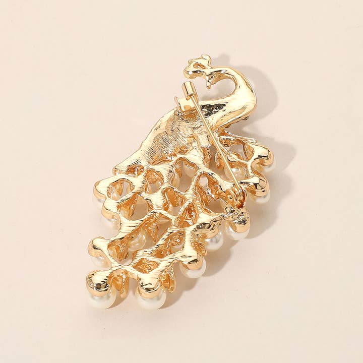 Sensibling Corp. - Wholesale Brooch - Graceful Pearl Embellished Peacock Pin Brooch2