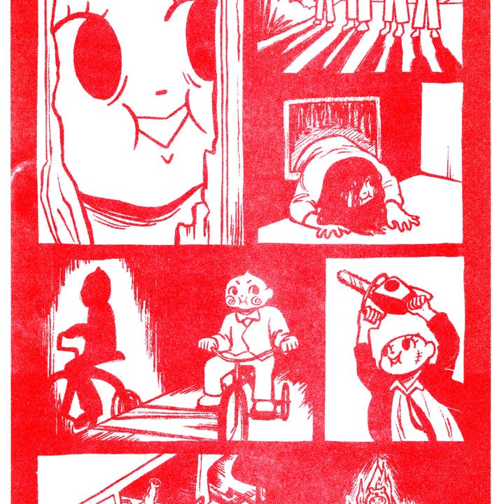 RED HORROR KEWPIE COMIC // RISOGRAPH PRINT for wholesale by Mo McMasters