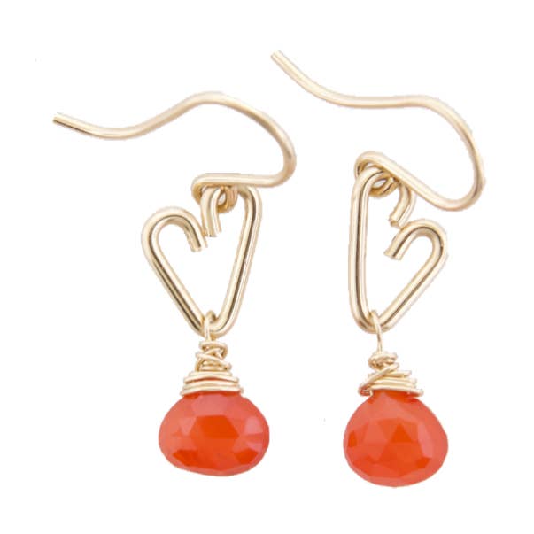 Boucles d'oreilles pendantes coeur - Cornaline - Petit pour la vente par Soul Stonz