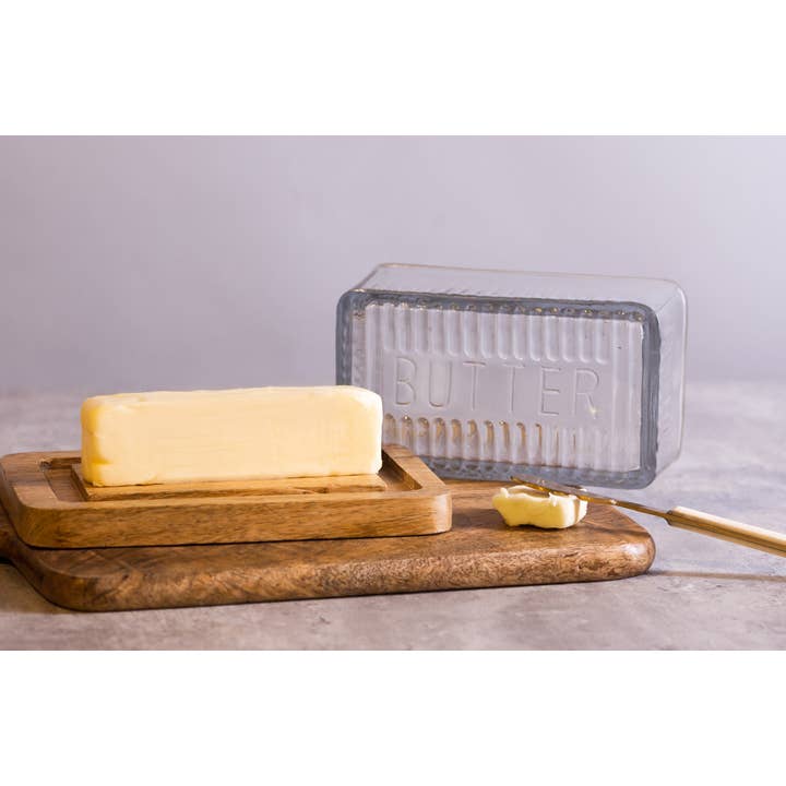 BIDKhome - Wholesale Butter Dish - Wood Butter Dish with Glass Dome