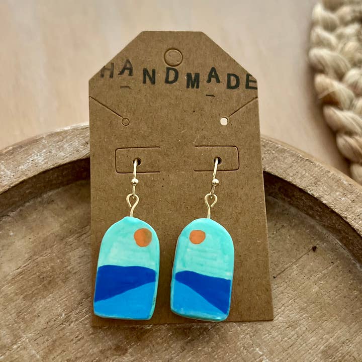 Handmade Clay Earrings - Arch Mod Sun/Ocean for wholesale by Keely Siebenthal Art & Designs