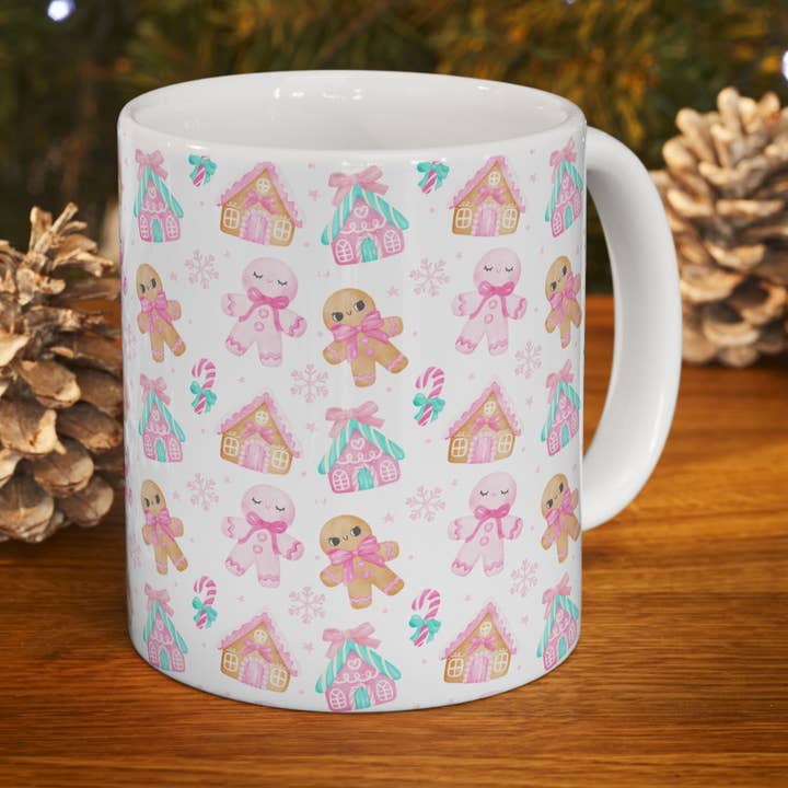 Lebkuchen-Keramiktasse, niedliches Feiertagsgeschirr, perfekt für Weihnachtsgeschenke, gemütliche Winterstimmung, saisonale Küchendekoration für den Großhandel von Happythings76