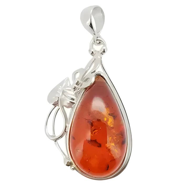 Pingente Cognac Leaf Design Prata por atacado de Amberman