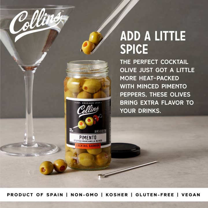 Collins - Wholesale Olives - Gourmet Manzanilla Pimiento Cocktail Olives 4.5 oz1