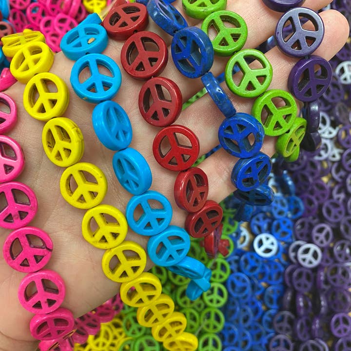 The Bead Bazaar - Wholesale Beads - 26 Colorful Peace Sign Beads, Bright Peace Sign Accent Beads, Teal Peace Sign Spacer Beads, Kids DIY Jewelry, Blue Peace Sign Bead For Beading