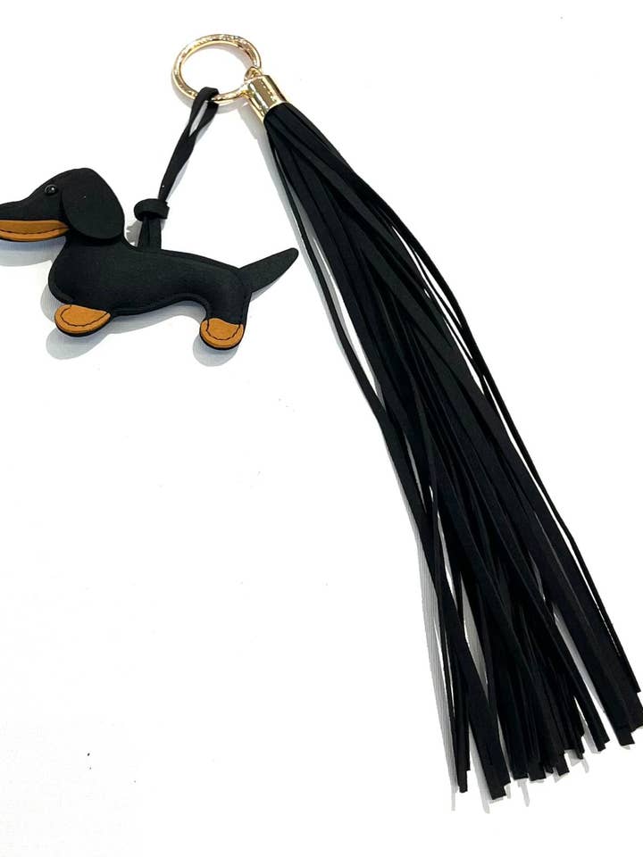 Black suede dog bag charm for wholesale by SHEERA