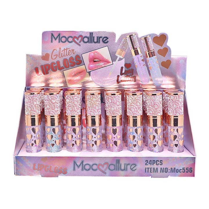 PINEAPPLE Beauty - Wholesale Retailer Display - Beauty & Wellness - JH LC4401-12 Mocallure Heart Glitter Lip Gloss - 24 pcs