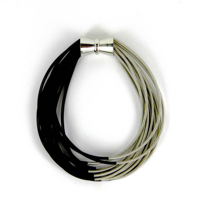 Sea Lily - Wholesale Bangle Bracelet - Silver/Black Two Tone Bangle Bracelet with Magnet Clasp0