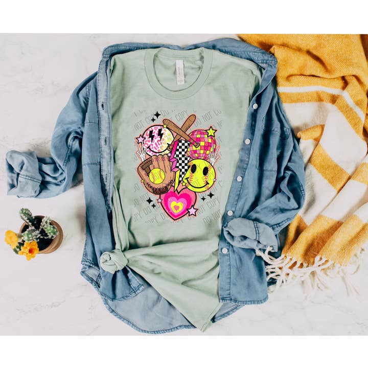 Retro Softball Collage DTF Transfer for wholesale by tee and shirts