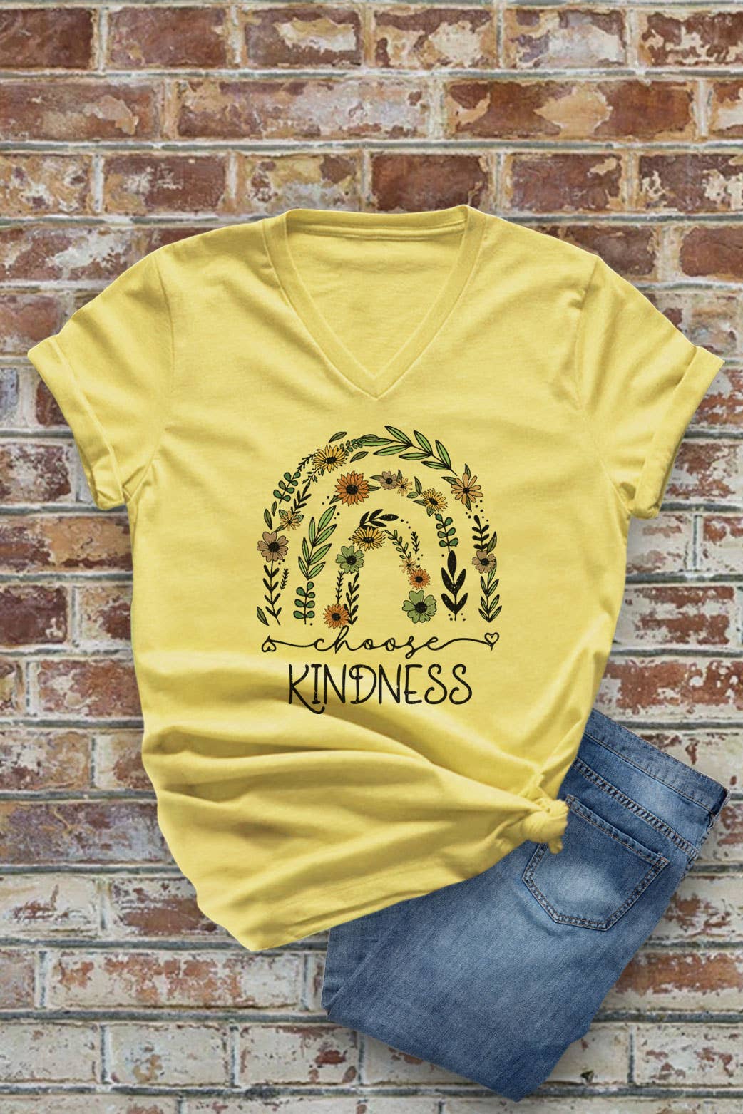 Top Avenue - Vente T-shirt sérigraphié – femme - Choose Kindness, t-shirt unisexe à col en V3