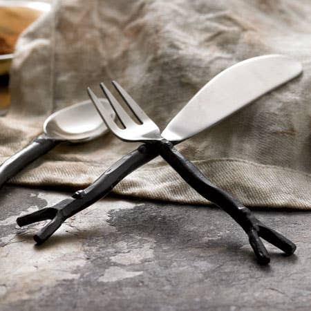 India Handicrafts Inc - Wholesale Cheese Spreader - Flora Steel Black Spreader1