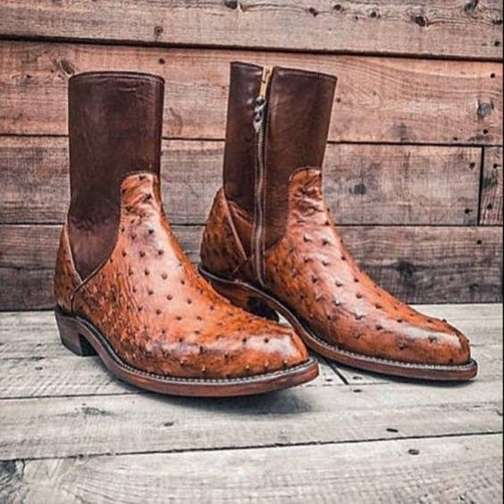 The Royale Leather - Wholesale Cowboy Boots - Men's - Handmade Men'S Tan Brown Ostrich Leather Boots
