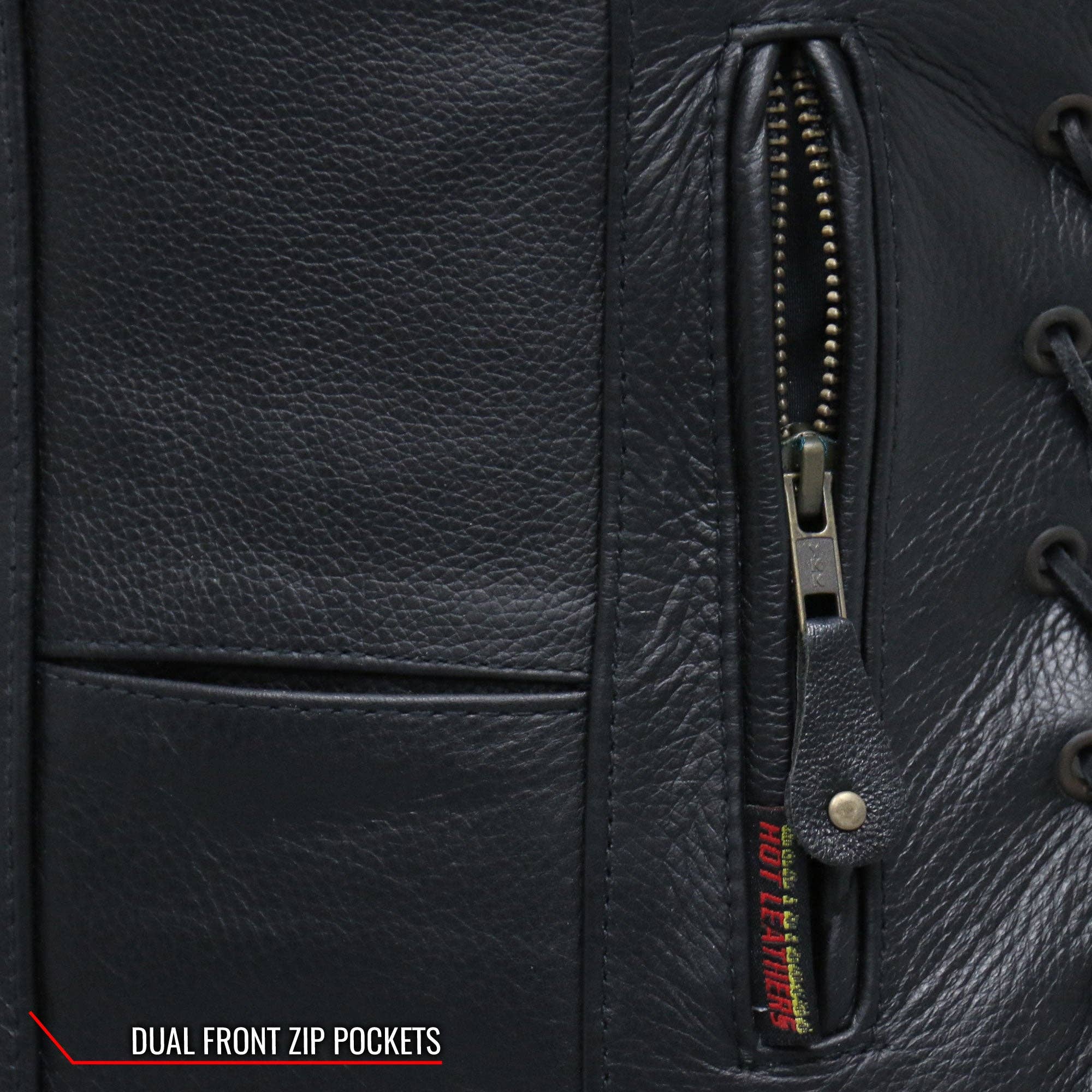 BLK Hot Leathers VSL1008 - Gilet da motociclista da donna, in pelle, con dieci tasche, colore nero in vendita all'ingrosso su Faire11