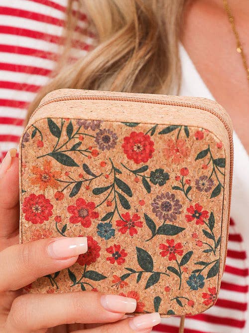 Camel Retro Floral Print Portable Square Jewelry Box for wholesale by Crossed Arrows Clothing Wholesale co.