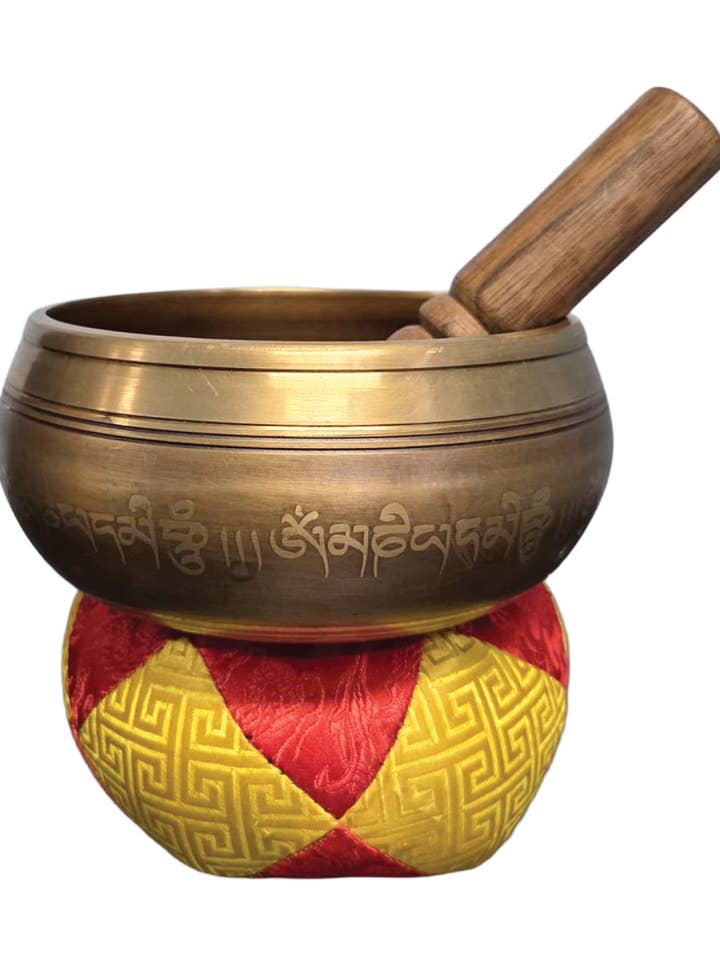 Bol chantant avec les huit symboles auspices du bouddhisme pour la vente par Yak & Yeti