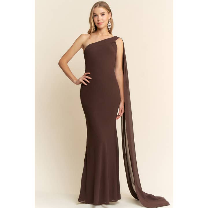 ASYMMETRIC ONE SHOULDER CHIFFON MAXI DRESS for wholesale by Maniju