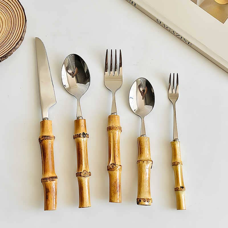 HanNicara – wholesale Assorted cutlery set – 304 Stainless Steel Bamboo Handle Cutlery M25W2826