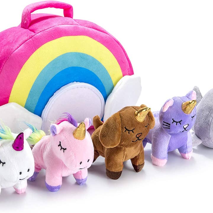 5-Piece Stuffed Unicorn Toy Set with To Carry Unicorn Bag for wholesale by RISEBASS