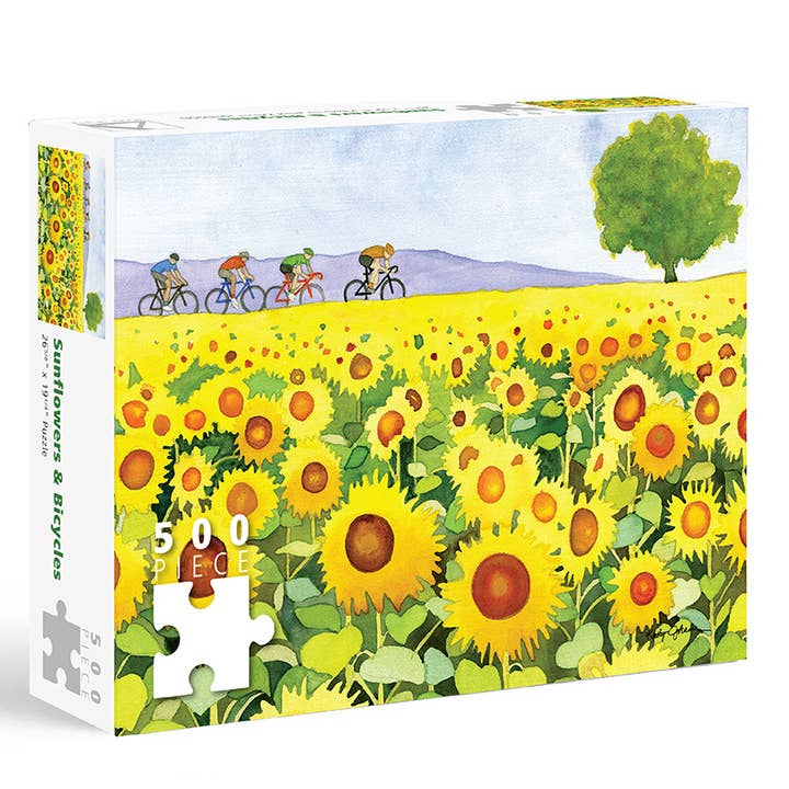 Sunflowers and Bikes 500 Piece Puzzle for wholesale by Allport Editions