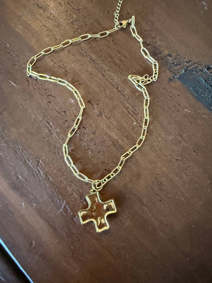 chunky hammered waterproof cross for wholesale by bubs & sass