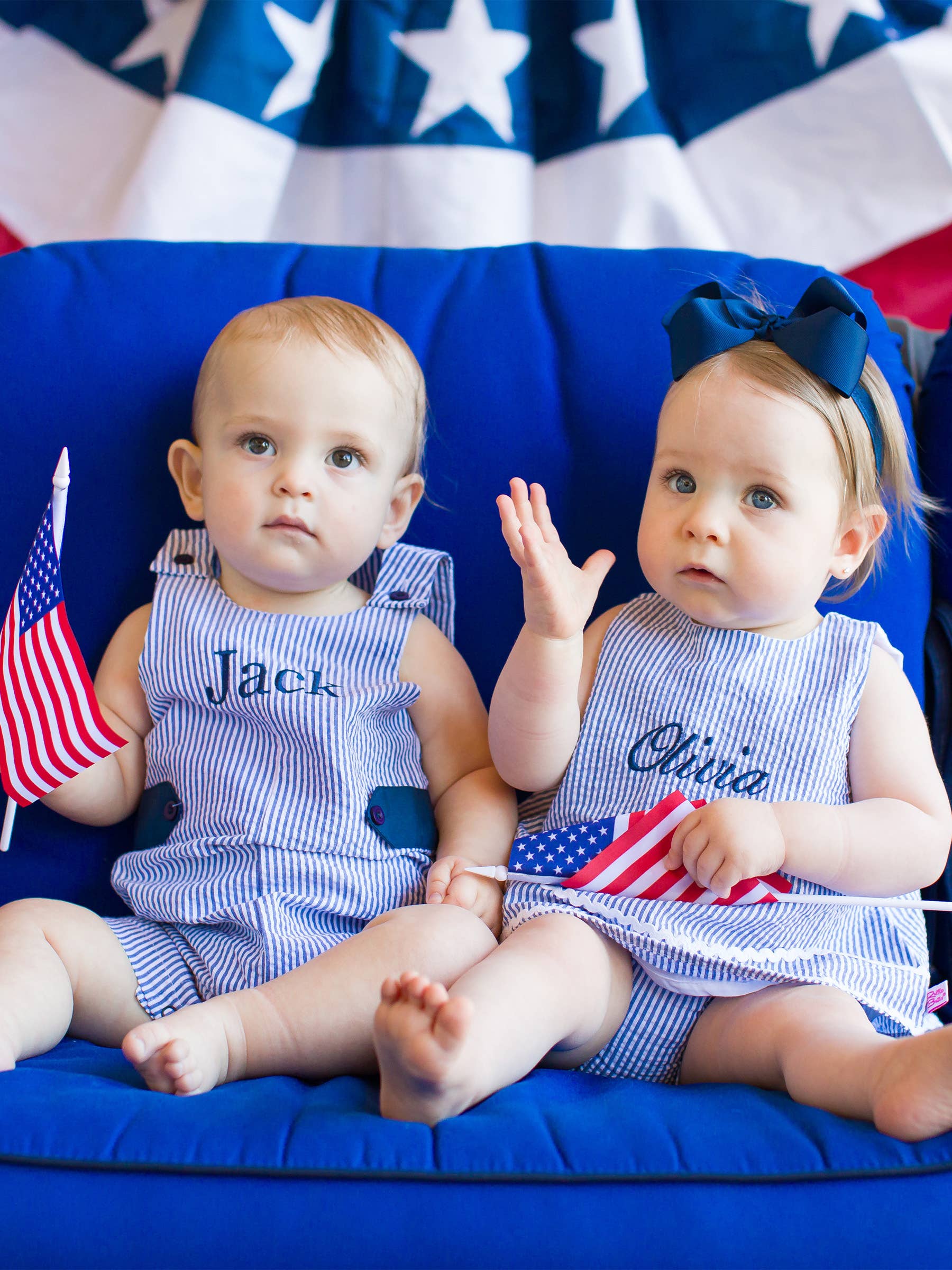 Baby Boys Blue Seersucker Classic Jon Jon for wholesale on Faire3