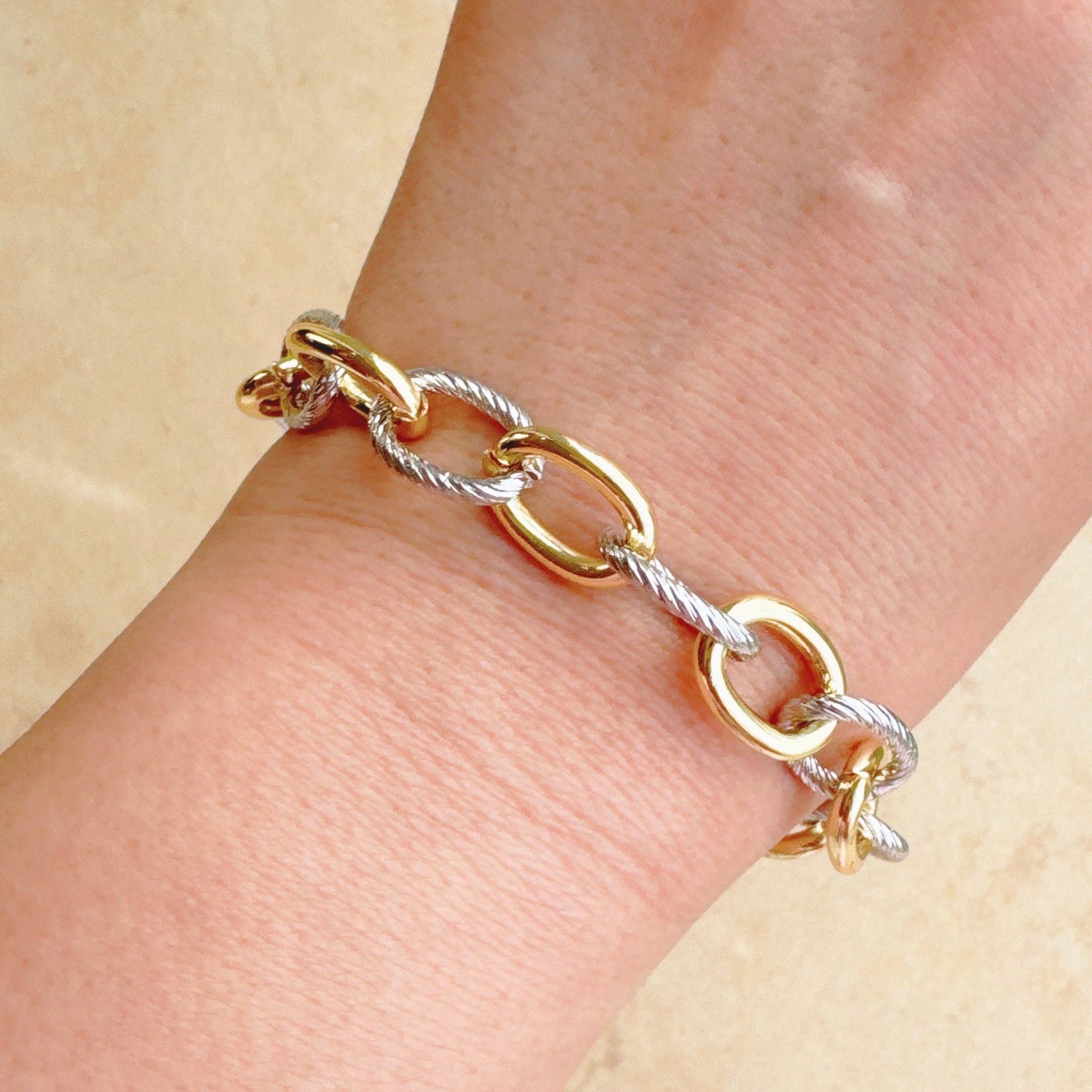 Ellison+Young - Wholesale Link & Chain Bracelet - Cabled Texture Two Tone Chain Bracelet2