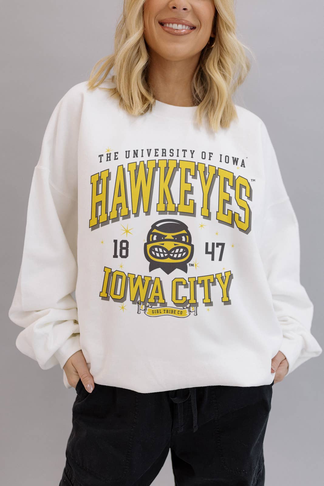 Girl Tribe Co - Wholesale Graphic Sweatshirt - Women's - University Of Iowa: Hawkeyes Sparkle Sweatshirt