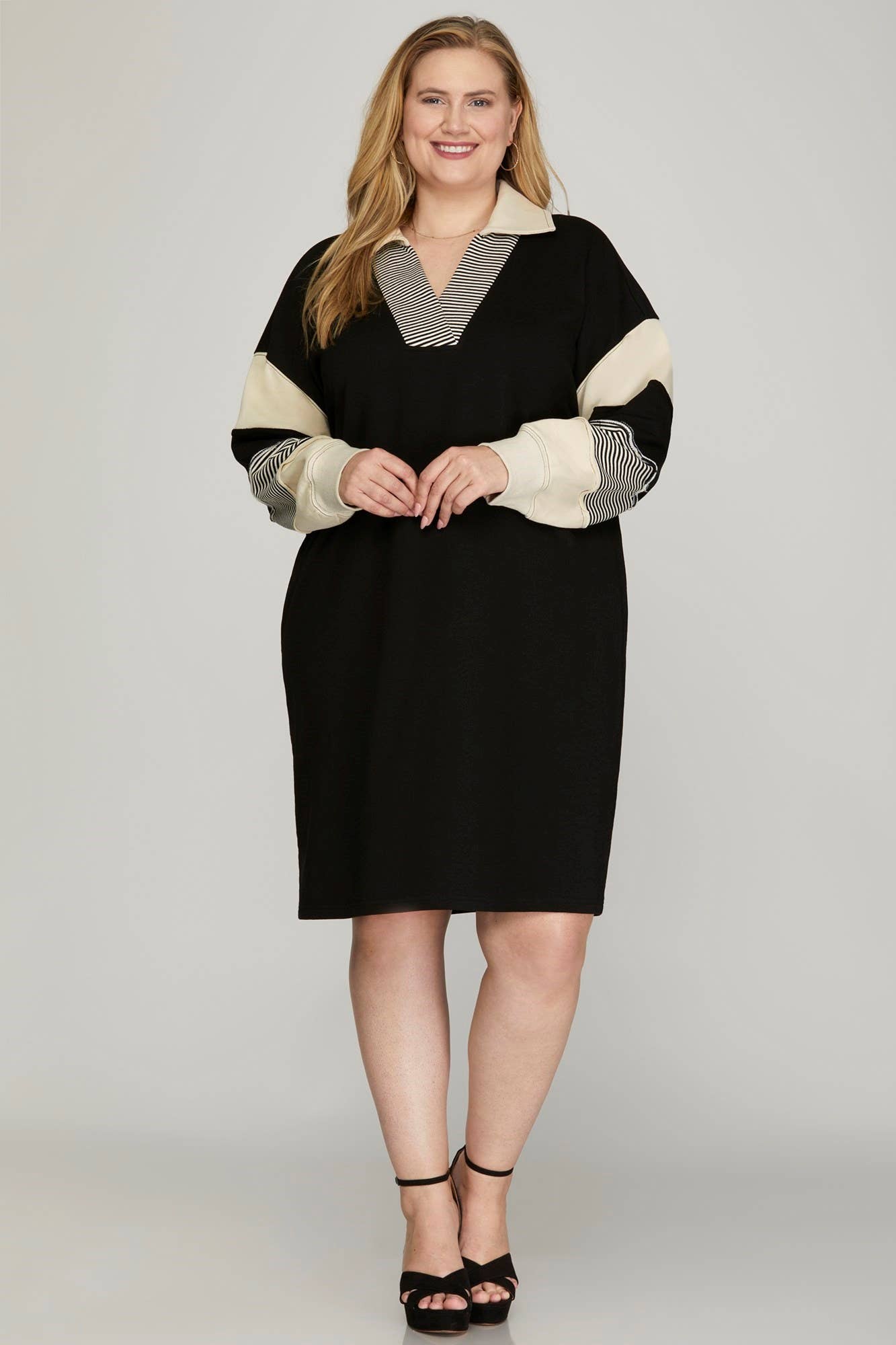 Vanilla Monkey – Engroshandel Kjole - Dame – Plus Color Block V-hals fransk frottékjole4