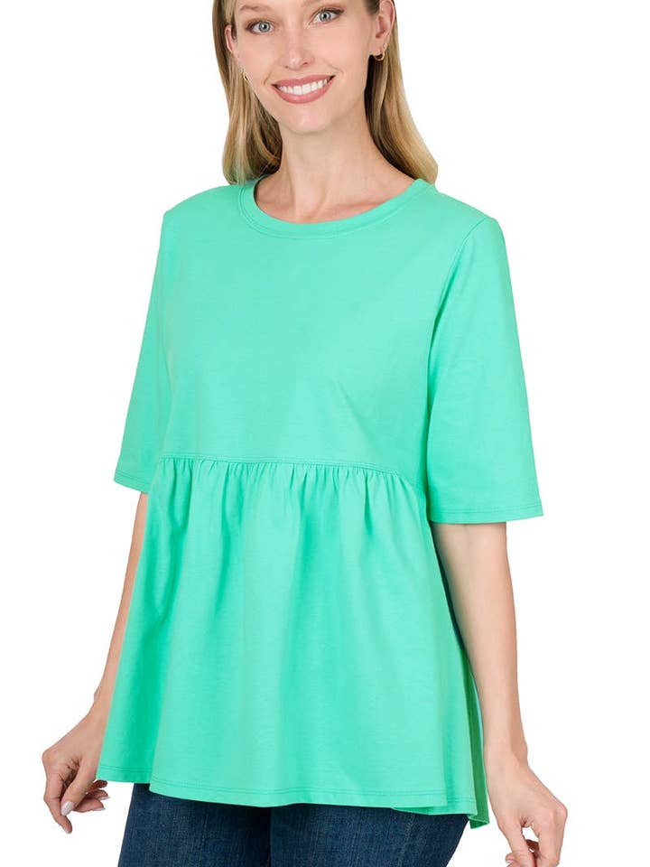 Half Sleeve Empire Waist Shirring Round Neck Top for wholesale by Vanilla Monkey