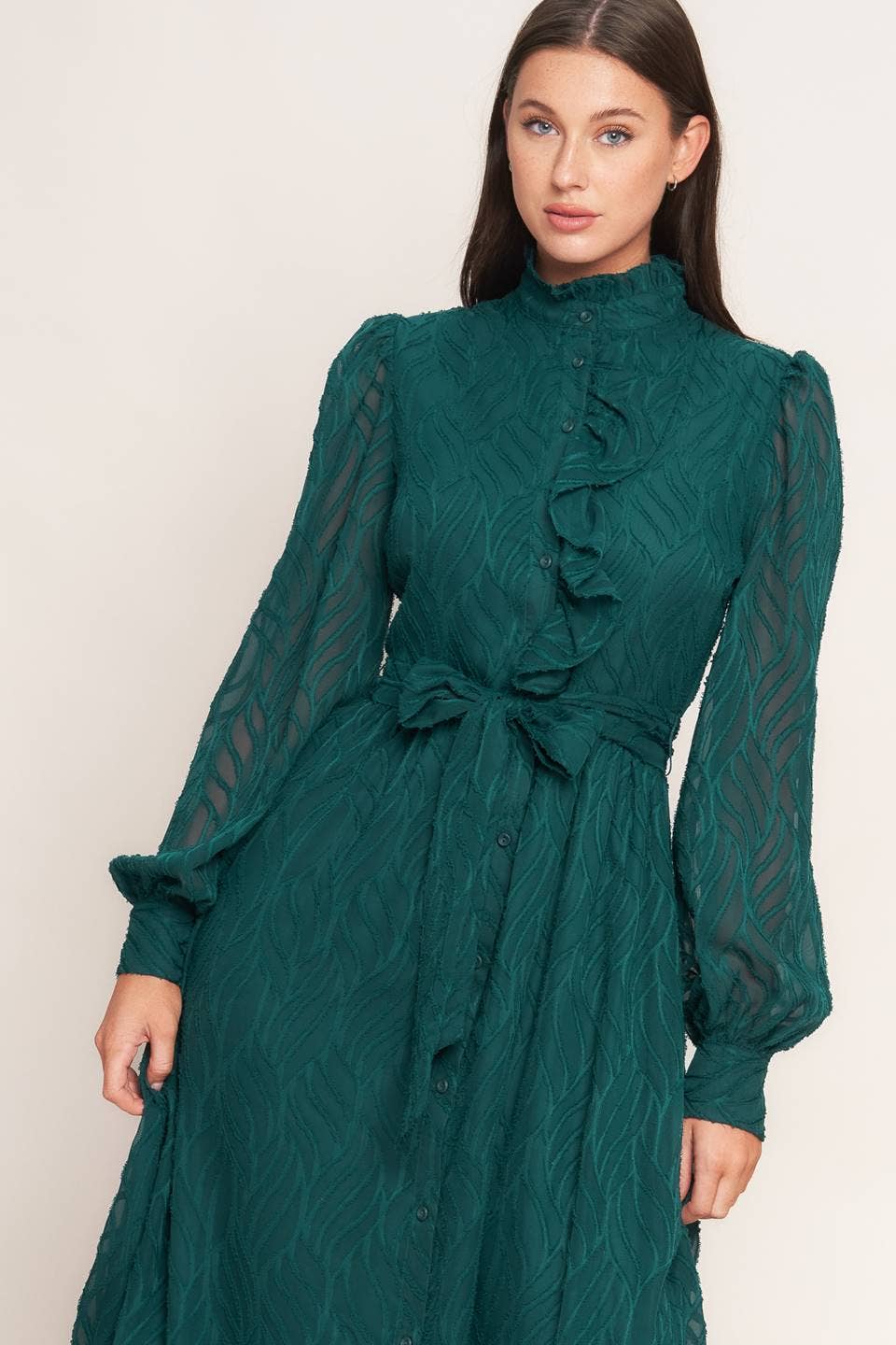 DARK GREEN A textured woven midi dress - ID21650 for wholesale on Faire3