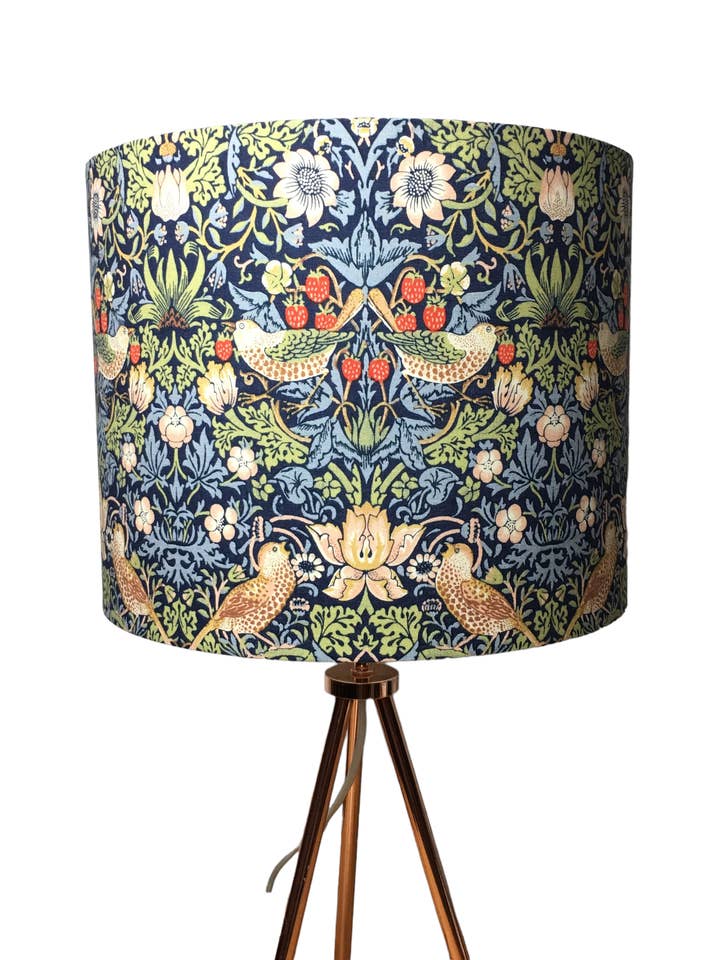 William Morris Strawberry Thief Navy Handmade Lampshade for wholesale by LouSeal Handmade Lampshades