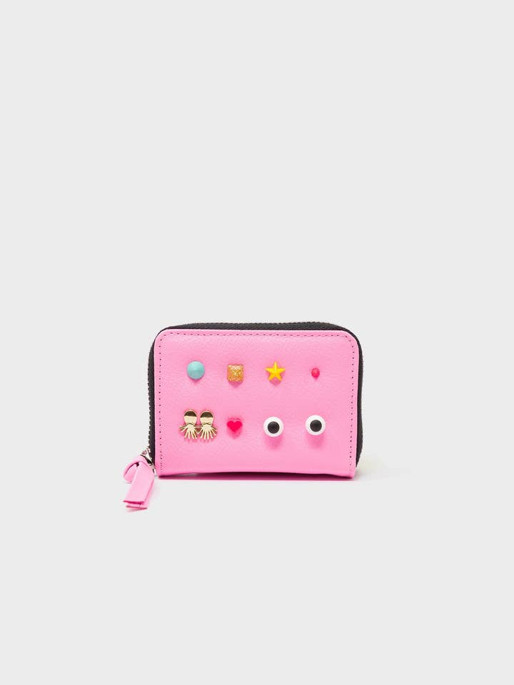 Frodo Bubblegum Pink Leather Zip Around Wallet - Studs Pattern for wholesale by Min & Mon