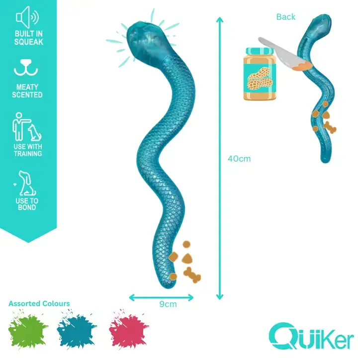 Quiker Pet Products - Wholesale Pet squeaky toy – Dog - Meaty TPR Treat & Cool Snake Dog Toy - 18 Pack2