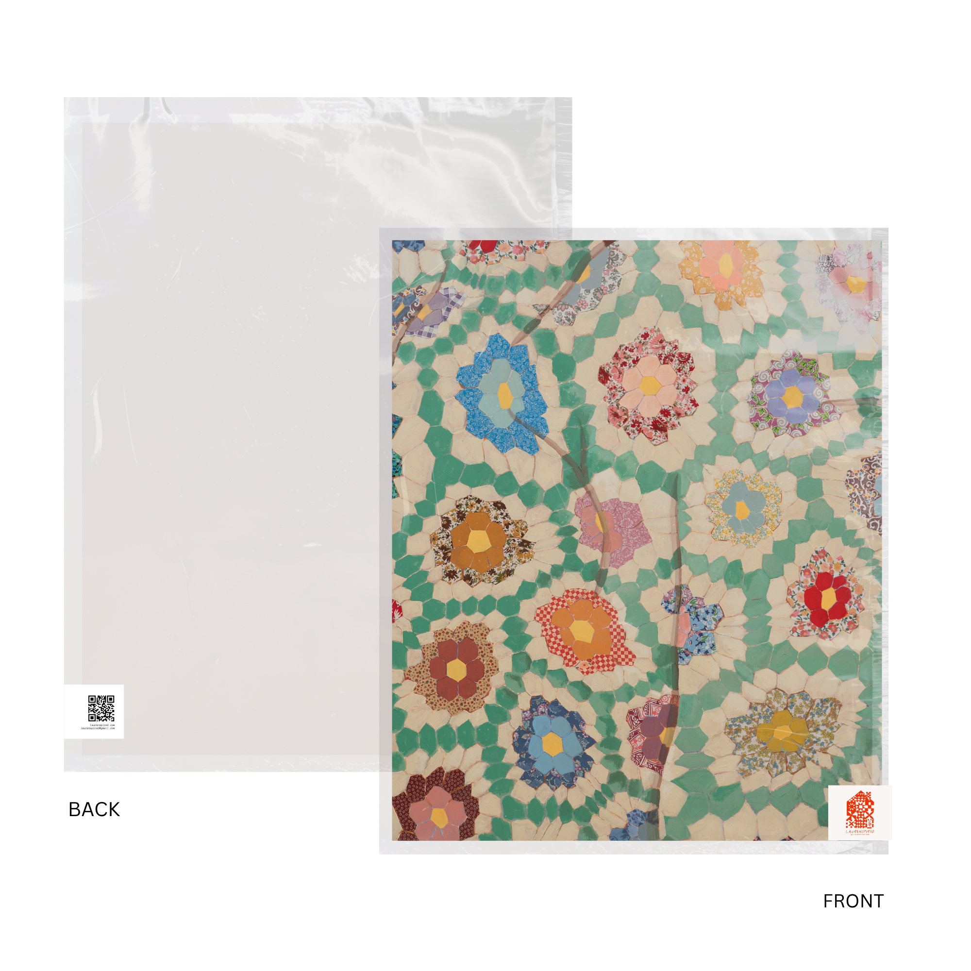 Laurenspired - Wholesale Art Print - Green Quilt wall art, collage art, cozy cottage art print1