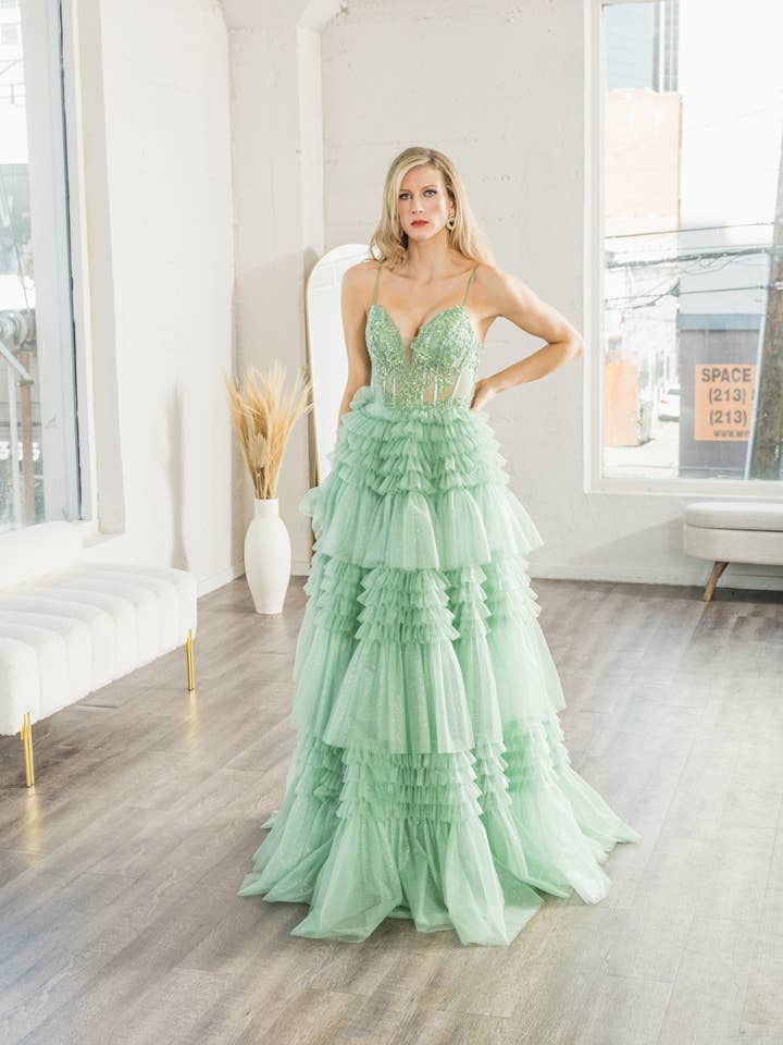 Tiered tulle gown for wholesale by La Veneto