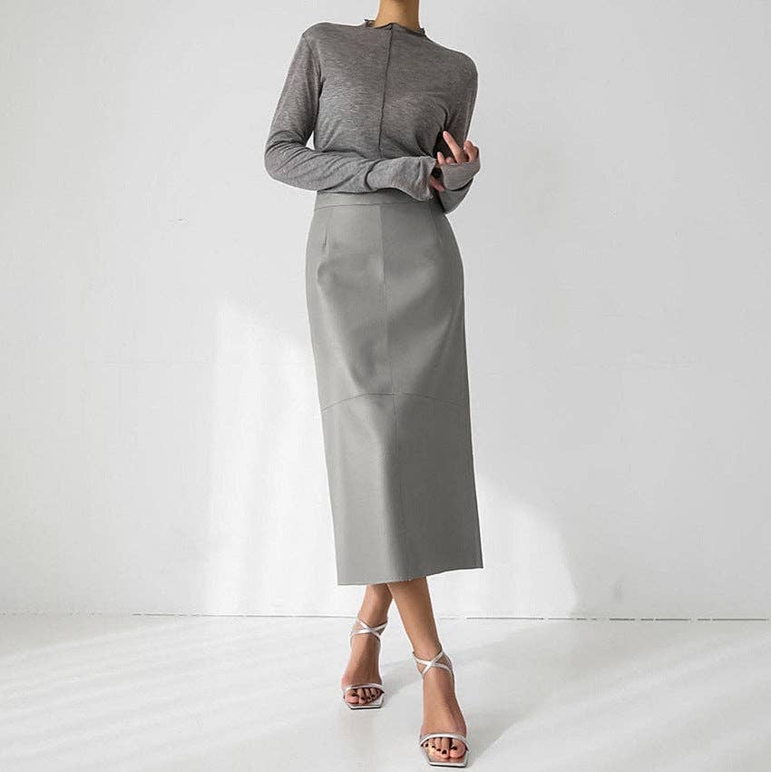 Marayn – wholesale Skirt – Women’s – 2025 NEW Vintage Faux Leather Slit Skirt AutumnWinter11