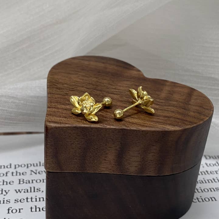 Perimade & Co. LLC - Wholesale Stud/Post Earrings - Vintage Lotus Flower Stud Earrings in 925 Sterling Silver