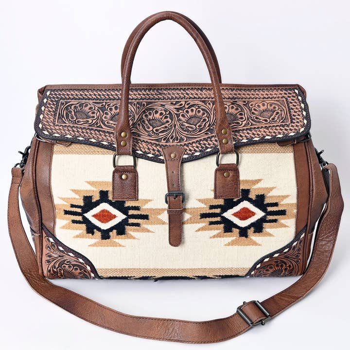 LS Western - Wholesale Weekender Bag - Women's - LC-ADBG516 Tooled Leather & Saddle Blanket Duffel Bag Belle Western Travel Weekender by American Darling3
