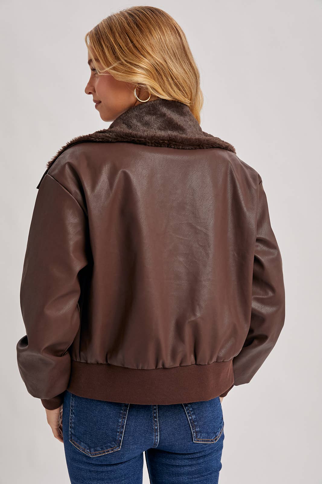 Bluivy - Wholesale Bomber Jacket - Women's - AVIATOR FAUX LEATHER AND FUR TRIMMED BOMBER JACKET21