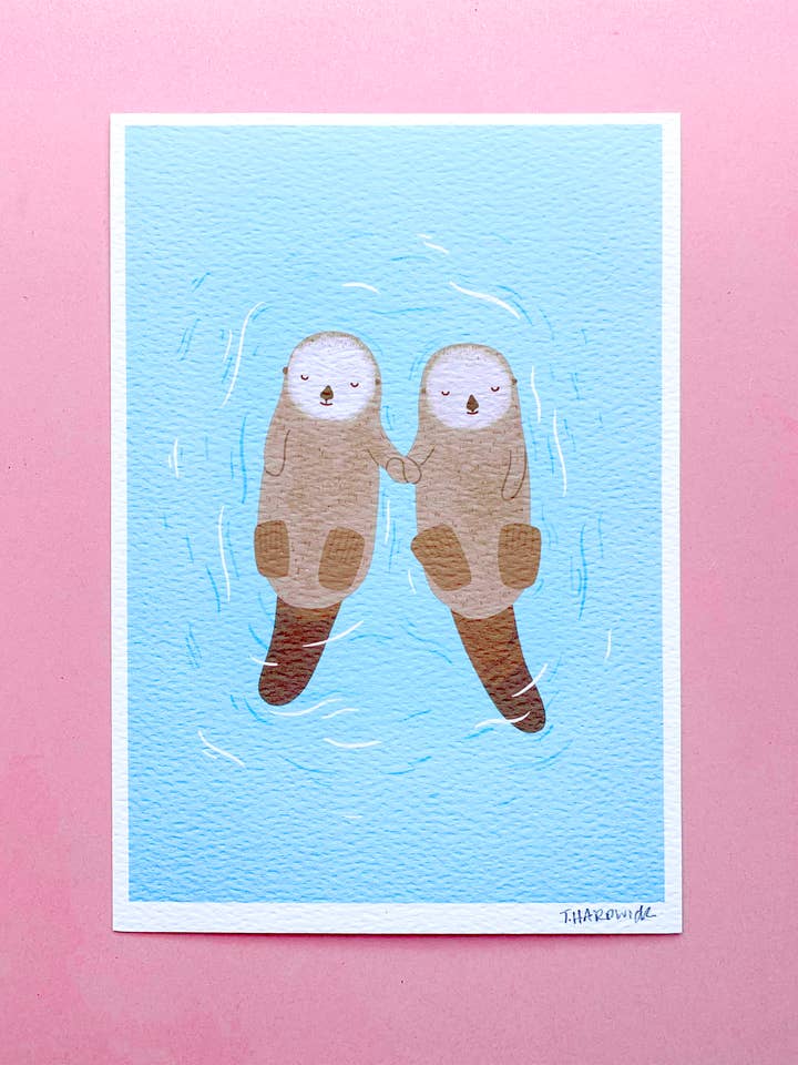 Sea Otters Mini Print - A5 Size for wholesale by Tom Hardwick