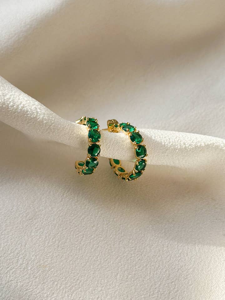Green CZ Encrusted Hoop Earrings for wholesale by Ellis Grey Jewellery