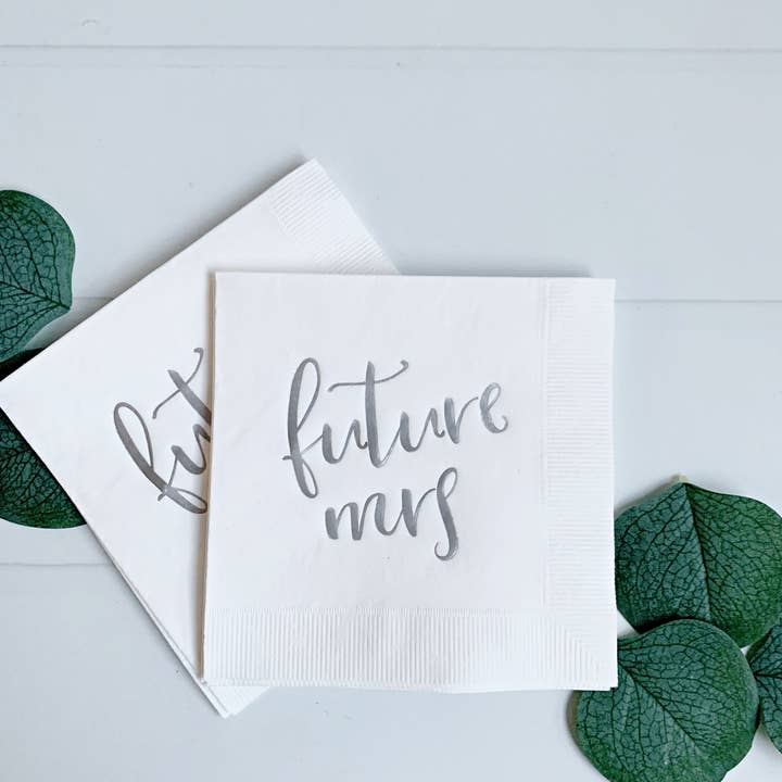 EnFete, LLC - Wholesale Disposable Napkin - Future Mrs. Bridal Shower Cocktail Napkins - Silver & White0