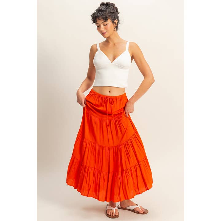 HYFVE - Wholesale Skirt - Women's - DZ25C894-High Waist Tiered Maxi Skirt
