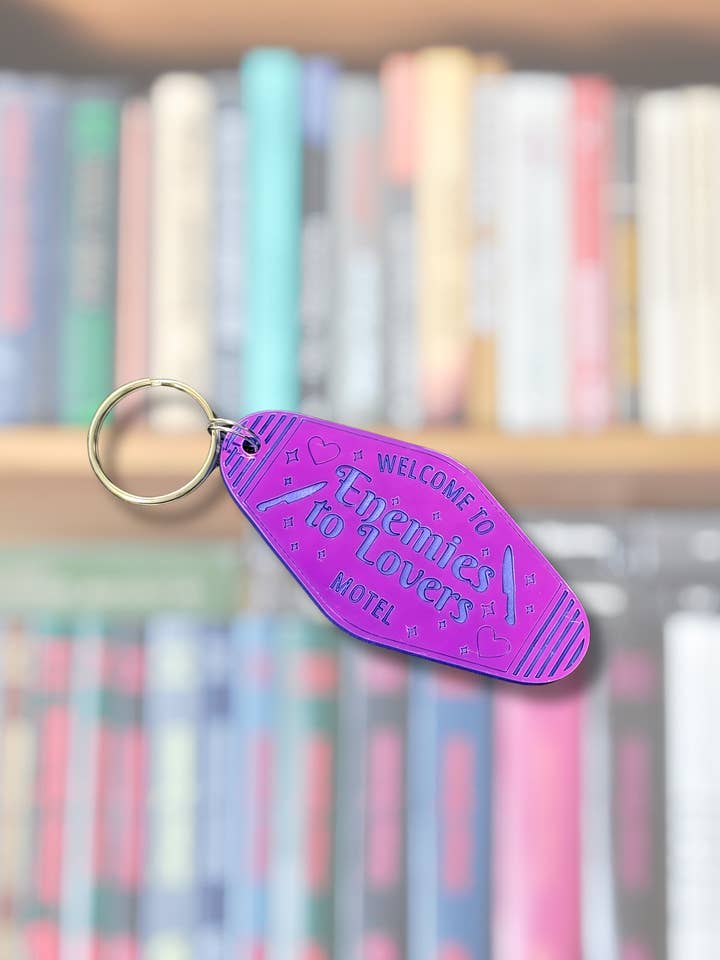 Enemies to Lovers Bookish Motel Keychain for wholesale by Scribbles Wholesale