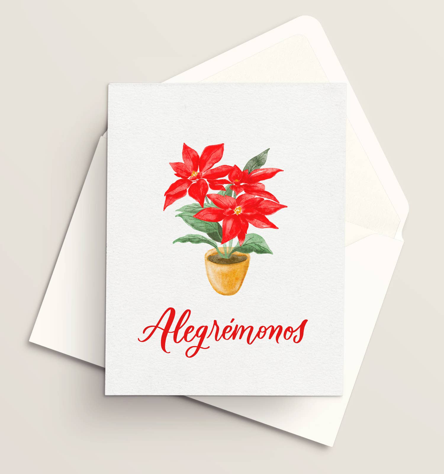 Vivi Furlong - Wholesale Christmas Card - Alegrémonos - flor de pascua en acuarela | Tarjeta cristiana | Tarjeta hecha a mano | Tarjeta de fiestas | Tarjetas navideñas | Navidad 2025 | Basada en la fe