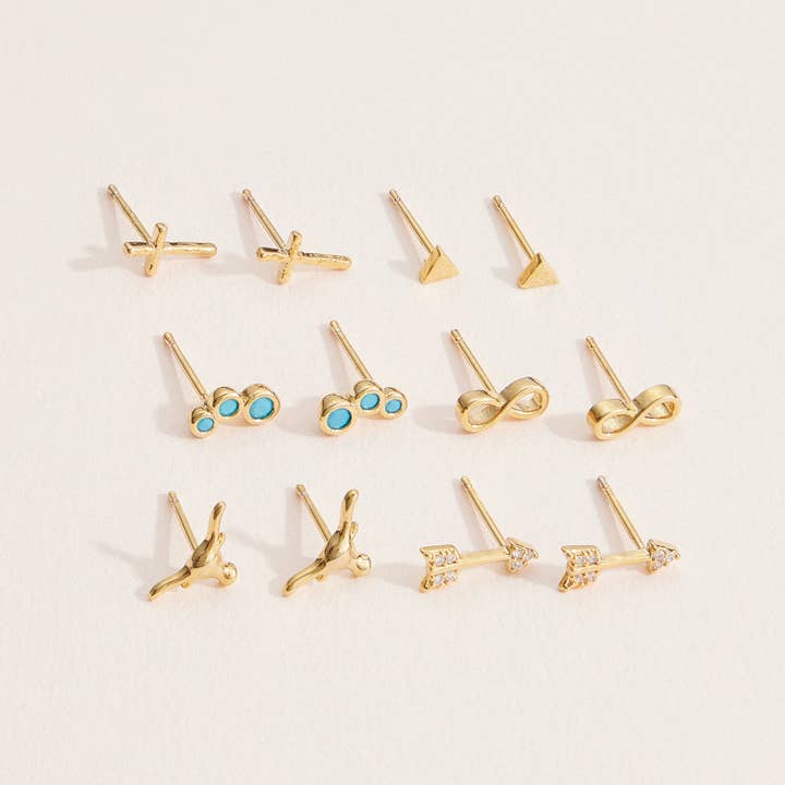 Frem - Wholesale Jewelry Set - 18K Gold-Dipped Stud Earrings with Crosses & Arrows